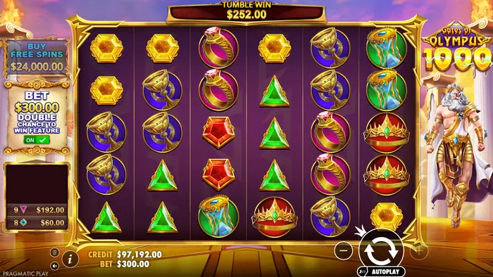 واجهة لعبة Gates of Olympus 1000 مع نتيجة رابحة